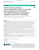 Cytokine release syndrome was an independent risk factor associated with hypoalbuminemia for patients with relapsed/refractory hematological malignancies after CAR-T cell therapy