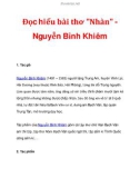 Đọc hiểu bài thơ Nhàn Nguyễn Bỉnh Khiêm