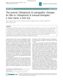 Báo cáo y học: The journal ‘chiropractic & osteopathy' changes its title to ‘chiropractic & manual therapies'. a new name, a new era