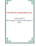 VĂN BẢN QUY PHẠM PHÁP LUẬT 22/2013/QĐ-TT