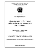 Tóm tắt luận văn Thạc sĩ Văn hóa học: Văn hóa miệt vườn trong phát triển du lịch sinh thái ở Hậu Giang