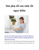 Sản phụ sốt sau sinh rất nguy hiểm