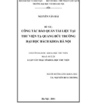 Luận văn Thạc sĩ Khoa học Thư viện: Công tác bảo quản tài liệu tại thư viện Tạ Quang Bửu trường Đại học Bách khoa Hà Nội