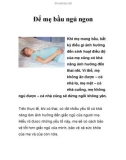 Để mẹ bầu ngủ ngon