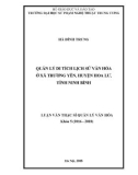 Luận văn thạc sĩ Quản lý văn hóa: Quản lý di tích lịch sử văn hóa ở xã Trường Yên, huyện Hoa Lư, tỉnh Ninh Bình