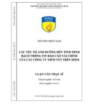 Luận văn Thạc sĩ Kế toán: Các yếu tố ảnh hưởng đến tính minh bạch thông tin báo cáo tài chính của các công ty niêm yết trên HOSE