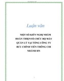 Luận văn: MỘT SỐ KIẾN NGHỊ NHẰM HOÀN THIỆN TỔ CHỨC BỘ MÁY QUẢN LÝ TẠI TỔNG CÔNG TY BƯU CHÍNH VIỄN THÔNG CHI NHÁNH HN