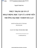 Luận văn Thạc sĩ Giáo dục học: Thực trạng quản lý hoạt động học tập của sinh viên Trường Đại học Yersin Đà Lạt