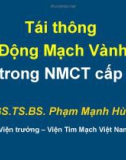 Bài giảng Tái thông động mạch vành trong nhồi máu cơ tim cấp - PGS.TS.BS. Phạm Mạnh Hùng