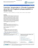 Báo cáo khoa học: Correction: Seroprevalence of Borrelia burgdorferi sensu lato and Anaplasma phagocytophilum in Danish horses