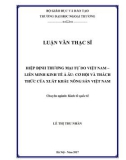 Luận văn Thạc sĩ Kinh tế: Hiệp định Thương mại tự do Việt Nam – Liên minh Kinh tế Á Âu: Cơ hội và thách thức của xuất khẩu nông sản Việt Nam