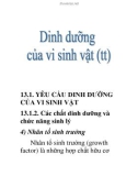 Dinh dưỡng của vi sinh vật: Yêu cầu dinh dưỡng của vi sinh vật