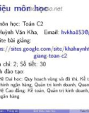 Bài giảng Toán C2: Chương giới thiệu - ThS. Huỳnh Văn Kha