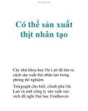 Có thể sản xuất thịt nhân tạo