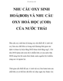 NHU CẦU OXY SINH HOÁ(BOD) VÀ NHU CẦU OXY HOÁ HỌC (COD) CỦA NƯỚC THẢI