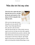 Nên cho trẻ bú mẹ sớm