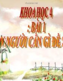 Bài giảng Khoa học 4 bài 1: Con người cần gì để sống