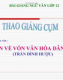 Bài giảng Ngữ văn 12 tuần 30 bài: Nhìn về vốn văn hóa dân tộc - Trần Đình Hượu