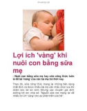 Lợi ích 'vàng' khi nuôi con bằng sữa mẹ