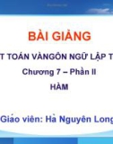 Bài giảng Thuật toán và ngôn ngữ lập trình C: Chương 7 - Hà Nguyên Long