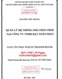 Luận văn Thạc sĩ Quản trị kinh doanh: Quản lý hệ thống nhà phân phối tại Công ty TNHH Đạt Toàn Phát