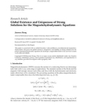 Báo cáo hóa học: Research Article Global Existence and Uniqueness of Strong Solutions for the Magnetohydrodynamic Equations