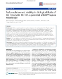 Báo cáo y học: Preformulation and stability in biological fluids of the retrocyclin RC-101, a potential anti-HIV topical microbicide/;