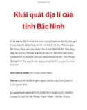 Khái quát địa lí của tỉnh Bắc Ninh