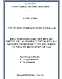 Tóm tắt Luận án Tiến sĩ Quản trị kinh doanh: Phân tích mối quan hệ giữa tình yêu thương hiệu và sự ghen tị thương hiệu tác động đến ý định mua ô tô của khách hàng cá nhân tại thị trường Việt Nam