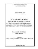 Tóm tắt Luận văn Thạc sĩ Khoa học xã hội và nhân văn: Tư tưởng Hồ Chí Minh về văn hóa với việc bảo tồn và phát huy các giá trị văn hóa dân tộc Raglai ở tỉnh Khánh Hòa