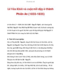 Lê Văn Khôi và cuộc nổi dậy ở thành Phiên An (1833-1835) (phần 1)