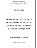 Luận văn Thạc sĩ Kinh tế: Mối quan hệ giữa quản lý thanh khoản và khả năng sinh lợi của các công ty sản xuất tại Việt Nam