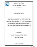 Tóm tắt luận văn Thạc sĩ Kế toán: Ghi nhận và công bố thông tin về lợi thế thương mại và tài sản vô hình khác trong hợp nhất kinh doanh – Trường hợp của tập đoàn Vingroup