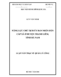 Luận văn Thạc sĩ Quản lý công: Năng lực chủ tịch Ủy ban nhân dân cấp xã ở huyện Thanh Liêm, tỉnh Hà Nam