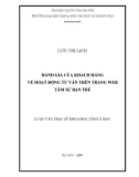 Luận văn Thạc sĩ Khoa học tâm lý: Đánh giá của khách hàng về hoạt động tư vấn trên trang web tâm sự bạn trẻ