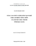 Luận văn Thạc sĩ Kinh tế: Nâng cao chất lượng đào tạo nghề cho lao động nông thôn của huyện Châu Thành tỉnh Hậu Giang