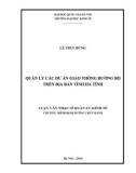 Luận văn Thạc sĩ Quản lý kinh tế: Quản lý các dự án giao thông đường bộ trên địa bàn tỉnh Hà Tĩnh