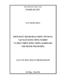 Luận văn Thạc sĩ Quản trị kinh doanh: Kiểm soát nội bộ hoạt động tín dụng tại Ngân hàng Nông nghiệp và pPhát triển Nông thôn (Agribank) Chi nhánh Thanh Hóa