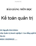 Bài giảng Kế toán quản trị - GV. Nguyễn Đình Khiêm