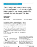 Ảnh hưởng của quản trị vốn lưu động tới khả năng sinh lời của doanh nghiệp: Bằng chứng từ các doanh nghiệp sản xuất vật liệu xây dựng tại Việt Nam