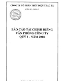 Báo cáo tài chính riêng của văn phòng công ty quý 1 năm 2018 - Công ty Cổ phần Thủy điện Thác Bà