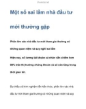 Một số sai lầm của nhà đầu tư mới thường gặp