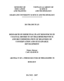 Abstract of a thesis doctor of Philosophy in Biology: Research on medicinal plant resources in coastal districts of Thai Binh province and recommendation of measures of conservation and sustainable development