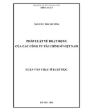 Tóm tắt Luận văn Thạc sĩ Luật học: Pháp luật về hoạt động của các Công ty Tài chính ở Việt Nam