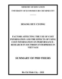 Summary of Phd thesis Accounting: Factors affecting the use of cost information and the effects of using cost information on performance - Research in southern enterprises in Viet Nam