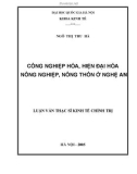 Luận văn Thạc sĩ Khoa học kinh tế: Công nghiệp hóa, hiện đại hóa nông nghiệp, nông thôn ở Nghệ An