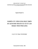 Luận văn Thạc sĩ Sinh học: Nghiên cứu tiềm năng phát triển du lịch sinh thái ở các xã cù lao thuộc tỉnh Vĩnh Long