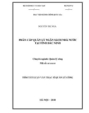 Tóm tắt Luận văn Thạc sĩ Quản lý công: Phân cấp quản lý ngân sách nhà nước tại tỉnh Bắc Ninh