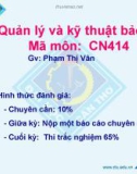 Bài giảng Quản lý và kỹ thuật bảo trì: Phần 1 - GV. Phạm Thị Vân