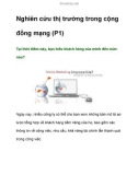 Nghiên cứu thị trường trong cộng đồng mạng (P1)